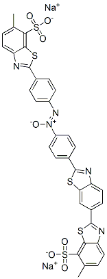 disodium 6-methyl-2'-[4-[[4-(6-methyl-7-sulphonatobenzothiazol-2-yl)phenyl]-NNO-azoxy]phenyl][2,6'-bibenzothiazole]-7-sulphonate 结构式