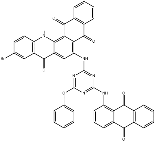 10-ブロモ-6-[[4-[[(9,10-ジヒドロ-9,10-ジオキソアントラセン)-1-イル]アミノ]-6-フェノキシ-1,3,5-トリアジン-2-イル]アミノ]ナフト[2,3-c]アクリジン-5,8,14(13H)-トリオン 化学構造式