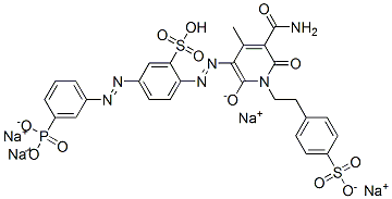 tetrasodium 2-[[5-(aminocarbonyl)-1,6-dihydro-4-methyl-2-oxido-6-oxo-1-[2-(4-sulphonatophenyl)ethyl]-3-pyridyl]azo]-5-[(3-phosphonatophenyl)azo]benzenesulphonate Structure