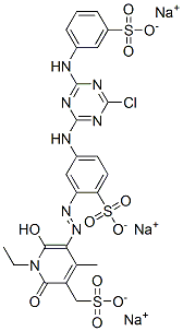 2-クロロ-4-［3-（1-エチル-6-ヒドロキシ-4-メチル-3-スルホメチル-2-ピリドン-5-イルアゾ）-4-スルホアニリノ］-6-（3-スルホアニリノ）-1，3，5-トリアジンの三ナトリウム塩 化学構造式