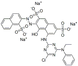 trisodium 5-[[4-chloro-6-(ethylphenylamino)-1,3,5-triazin-2-yl]amino]-4-hydroxy-3-[(1-sulphonato-2-naphthyl)azo]naphthalene-2,7-disulphonate Struktur