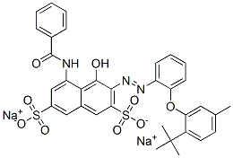 disodium 5-(benzoylamino)-3-[[2-[2-(tert-butyl)-5-methylphenoxy]phenyl]azo]-4-hydroxynaphthalene-2,7-disulphonate Struktur