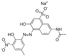 sodium 7-(acetylamino)-3-hydroxy-4-[(2-hydroxy-5-methyl-3-nitrophenyl)azo]naphthalene-1-sulphonate Struktur