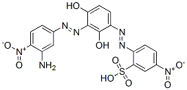 2-[[3-[(3-amino-4-nitrophenyl)azo]-2,4-dihydroxyphenyl]azo]-5-nitrobenzenesulphonic acid Struktur
