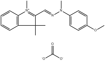 bis[2-[[(p-methoxyphenyl)methylhydrazono]methyl]-1,3,3-trimethyl-3H-indolium] carbonate Struktur