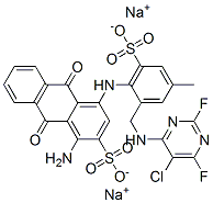 1-氨基-4-[[2-[[(5-氯-2,6-二氟-4-嘧啶基)氨基]甲基]-4-甲基-6-磺苯基]氨基]-9,10-二氢-9,10-二氧代-2-蒽磺酸二钠盐, 84100-74-3, 结构式