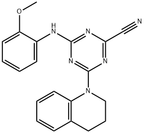 1,3,5-TRIAZINE-2-CARBONITRILE, 4-(3,4-DIHYDRO-1(2H)-QUINOLINYL)-6-[(2-METHOXYPHENYL)AMINO]- Struktur