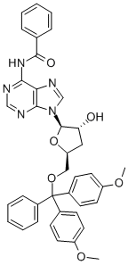 N-苯甲酰基-5'-O-[二(4-甲氧基苯基)苯基甲基]-3'-脱氧腺苷 结构式