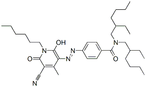 4-[[(5-シアノ-1-ヘキシル-1,6-ジヒドロ-2-ヒドロキシ-4-メチル-6-オキソピリジン)-3-イル]アゾ]-N,N-ビス(2-エチルヘキシル)ベンズアミド 化学構造式