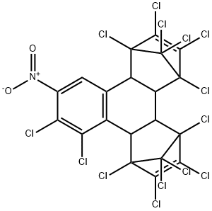 1,2,3,4,5,6,7,8,9,10,13,13,14,14-テトラデカクロロ-1,4,4a,4b,5,8,8a,12b-オクタヒドロ-11-ニトロ-1,4:5,8-ジメタノトリフェニレン 化学構造式