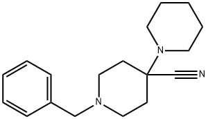 N-苄基-4-氰基-4-(1-哌啶)-哌啶, 84254-97-7, 结构式