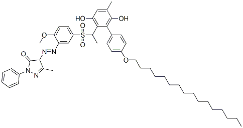 4-[[5-[[1-[4'-(hexadecyloxy)-3,6-dihydroxy-5-methyl[1,1'-biphenyl]-2-yl]ethyl]sulphonyl]-2-methoxyphenyl]azo]-2,4-dihydro-5-methyl-2-phenyl-3H-pyrazol-3-one 结构式