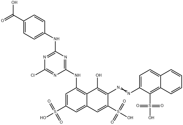 4-[[4-クロロ-6-[[8-ヒドロキシ-3,6-ジスルホ-7-[(1-スルホ-2-ナフタレニル)アゾ]-1-ナフタレニル]アミノ]-1,3,5-トリアジン-2-イル]アミノ]安息香酸 化学構造式