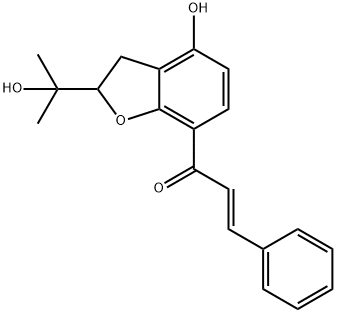(E)-1-[2,3-ジヒドロ-4-ヒドロキシ-2-(1-ヒドロキシ-1-メチルエチル)ベンゾフラン-7-イル]-3-フェニル-2-プロペン-1-オン 化学構造式