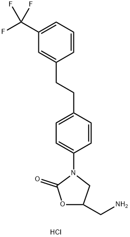 5-(aminomethyl)-3-[4-[2-[3-(trifluoromethyl)phenyl]ethyl]phenyl]oxazol idin-2-one hydrochloride Struktur