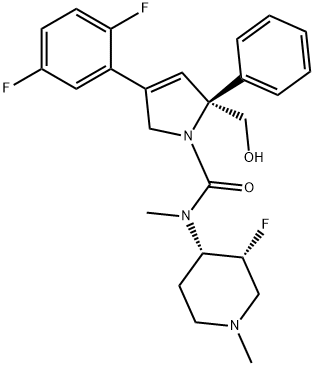 (2S)-4-(2,5-二氟苯基)-N-[(3R,4S)-3-氟-1-甲基-4-哌啶基]-2,5-二氢-2-羟基甲基-N-甲基-2-苯基-1H-吡咯-1-羧胺,845256-65-7,结构式