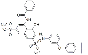 disodium 5-(benzoylamino)-3-[[3-[4-(tert-butyl)phenoxy]phenyl]azo]-4-hydroxynaphthalene-2,7-disulphonate 结构式