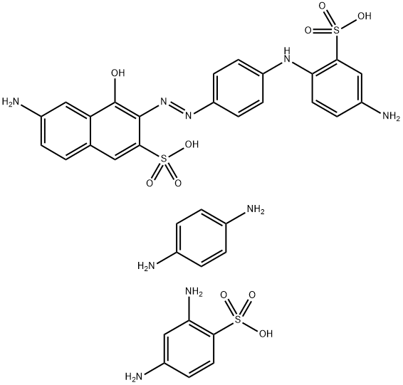 2-Naphthalenesulfonic acid, 6-amino-3-[[4-[(4-amino-2-sulfophenyl)amino]phenyl]azo]-4-hydroxy-, diazotized, coupled with 2,4-diaminobenzenesulfonic acid and p-phenylenediamine 结构式
