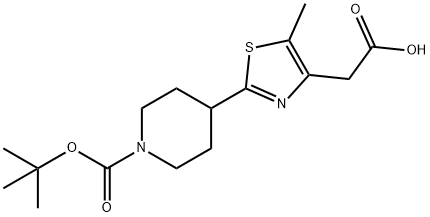 {2-[1-(叔丁氧羰酰)哌啶-4-基]-5-甲基-1,3-噻唑-4-YL}乙酸,845885-88-3,结构式