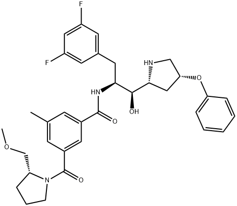 BenzaMide, N-[(1S,2R)-1-[(3,5-difluorophenyl)Methyl]-2-hydroxy-2-[(2R,4R)-4-phenoxy-2-pyrrolidinyl]ethyl]-3-[[(2R)-2-(MethoxyMethyl)-1-pyrrolidinyl]carbonyl]-5-Methyl- Struktur