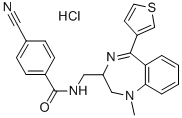Benzamide, 4-cyano-N-((2,3-dihydro-1-methyl-5-(3-thienyl)-1H-1,4-benzo diazepin-2-yl)methyl)-,monohydrochloride 结构式