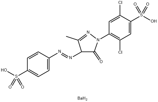 barium 2,5-dichloro-4-[4,5-dihydro-3-methyl-5-oxo-4-[(4-sulphonatophenyl)azo]-1H-pyrazol-1-yl]benzenesulphonate Structure