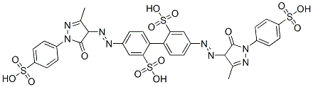 4,4'-bis[[4,5-dihydro-3-methyl-5-oxo-1-(4-sulphophenyl)-1H-pyrazol-4-yl]azo][1,1'-biphenyl]-2,2'-disulphonic acid Structure