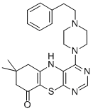 5H-Pyrimido(4,5-b)(1,4)benzothiazin-9(6H)-one, 7,8-dihydro-7,7-dimethy l-4-(4-(2-phenylethyl)-1-piperazinyl)- Struktur
