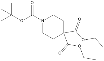 1,4,4-Piperidinetricarboxylic acid, 1-(1,1-diMethylethyl) 4,4-diethyl ester 化学構造式