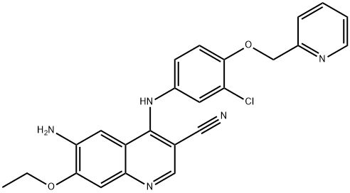 6-amino-4-(3-chloro-4-(pyridin-2-ylmethoxy)phenylamino)-7-ethoxyquinoline-3-carbonitrile Struktur