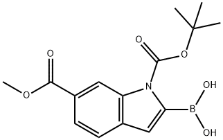 1H-Indole-1,6-dicarboxylic acid, 2-borono-, 1-(1,1-dimethylethyl) 6-methyl ester (9CI) 化学構造式