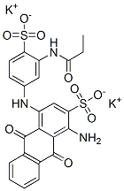 dipotassium 1-amino-9,10-dihydro-9,10-dioxo-4-[[3-[(1-oxopropyl)amino]-4-sulphonatophenyl]amino]anthracene-2-sulphonate Struktur