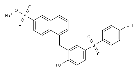 sodium 5-((2-hydroxy-5-((4-hydroxyphenyl)sulphonyl)phenyl)methyl)naphthalene-2-sulphonate Struktur