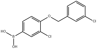 3-クロロ-4-(3'-クロロベンジルオキシ)フェニルボロン酸 化学構造式