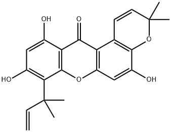 8-(1,1-ジメチル-2-プロペニル)-5,9,11-トリヒドロキシ-3,3-ジメチルピラノ[3,2-a]キサンテン-12(3H)-オン 化学構造式