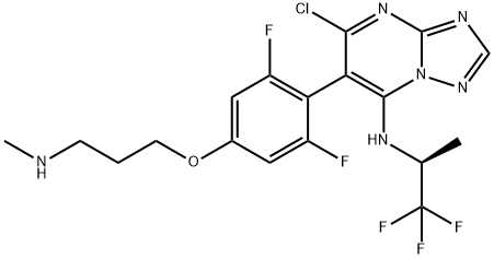 5-氯-6-[2,6-二氟-4-[3-(甲基氨基)丙氧基]苯基]-N-((1S)-2,2,2-三氟-1-甲基乙基)-[1,2,4]三唑并[1,5-A]嘧啶-7-胺, 849550-05-6, 结构式