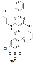 4-[[4,6-ビス[(3-ヒドロキシプロピル)アミノ]-2-フェニルピリミジン-5-イル]アゾ]-2,5-ジクロロベンゼンスルホン酸ナトリウム 化学構造式