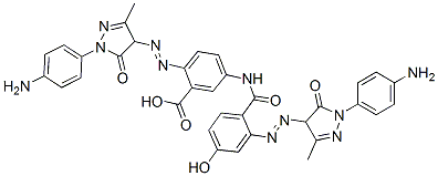 2-[[[1-(4-アミノフェニル)-4,5-ジヒドロ-3-メチル-5-オキソ-1H-ピラゾール]-4-イル]アゾ]-5-[[2-[[[1-(4-アミノフェニル)-4,5-ジヒドロ-3-メチル-5-オキソ-1H-ピラゾール]-4-イル]アゾ]-4-ヒドロキシベンゾイル]アミノ]安息香酸 化学構造式