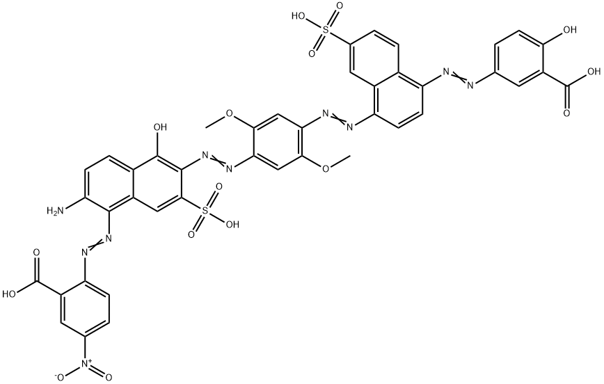 2-[[2-amino-6-[[4-[[4-[(3-carboxy-4-hydroxyphenyl)azo]-7-sulpho-1-naphthyl]azo]-2,5-dimethoxyphenyl]azo]-5-hydroxy-7-sulpho-1-naphthyl]azo]-5-nitrobenzoic acid 结构式