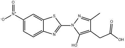 5-Hydroxy-3-methyl-1-(6-nitro-2-benzothiazolyl)-1H-pyrazole-4-acetic a cid 结构式