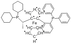 (S)‐1‐[(S)‐2‐(2′‐ジフェニルホスフィノフェニル)フェロセン]エチルジシクロヘキシルホスフィン 化学構造式