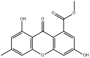 3,8-ジヒドロキシ-6-メチル-9-オキソ-9H-キサンテン-1-カルボン酸メチル 化学構造式