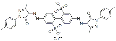 calcium 4,4'-bis[[4,5-dihydro-3-methyl-5-oxo-1-p-tolyl-1H-pyrazol-4-yl]azo][1,1'-biphenyl]-2,2'-disulphonate Struktur