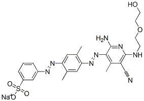 sodium m-[[4-[[2-amino-5-cyano-6-[[2-(2-hydroxyethoxy)ethyl]amino]-4-methyl-3-pyridyl]azo]-2,5-xylyl]azo]benzenesulphonate 结构式