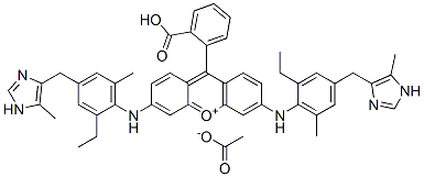 9-(2-carboxyphenyl)-3,6-bis[[2-ethyl-6-methyl-4-[(5-methyl-1H-imidazol-4-yl)methyl]phenyl]amino]xanthylium acetate Struktur
