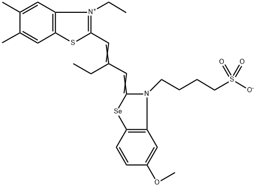 3-ethyl-2-[2-[[5-methoxy-3-(4-sulphonatobutyl)benzoselenazol-2(3H)-ylidene]methyl]but-1-enyl]-5,6-dimethylbenzothiazolium 结构式