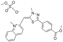 2-[[5-[4-(methoxycarbonyl)phenyl]-3-methyl-1,3,4-thiadiazol-2(3H)-ylidene]methyl]-1-methylquinolinium methyl sulphate Struktur