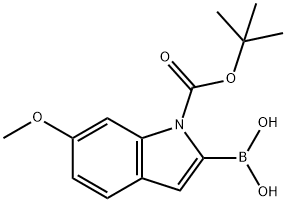 1-BOC-6-甲氧基吲哚-2-硼酸 结构式