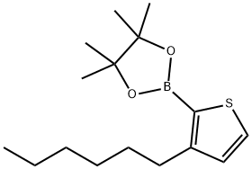 3-ヘキシル-2-(4,4,5,5-テトラメチル-1,3,2-ジオキサボロラン-2-イル)チオフェン 化学構造式