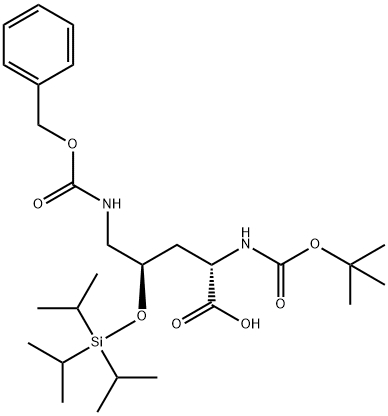 (2S,4R)-5-BENZYLOXYCARBONYLAMINO-2-TERT-BUTOXYCARBONYLAMINO-4-TRIISOPROPYLSILANYLOXY-PENTANOIC ACID 结构式